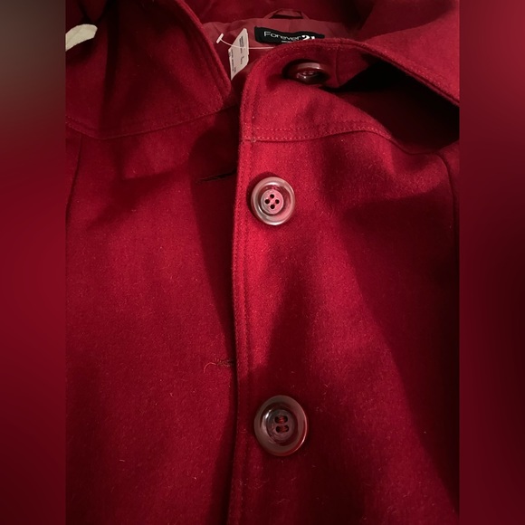 NWT Forever 21 Jacket/Coat Burgundy Red- Wool Blend Size Large - Picture 12 of 13